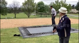 funny fail off the trampoline trying to do a front flip off