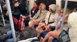 Londoners strip off on underground for No Trousers Tube Ride day in central London