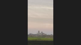 Bright pink sky over Ely Cathedral