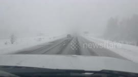 Canada: Heavy Snowfall Causes Poor Visibility On Highway In Central Ontario