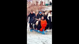 Dragon boat race on ice in China's Inner Mongolia