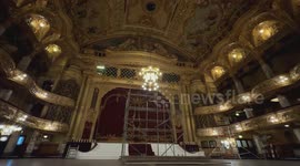 Workmen remove crystal chandeliers from Blackpool Tower ballroom for spring clean
