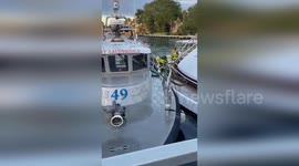 Firemen tackle blaze in 100ft yacht in Florida