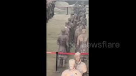 Unlikely Visitor at Terracotta Army Museum: Squirrel Spotted Hopping Among Ancient Warriors