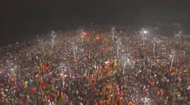 Drone Airal view about Million of Hindu devotees participate in Praygraj Kumbh Mela in Northern India