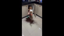 Exclusive- Toddler's adventure with coffee leaves mom laughing