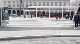 Comings and goings of people in one of the areas of Piazza dei Cinquecento, in front of Termini Station, reopened to the public following the redevelopment works on the occasion of the Jubilee in Rome.