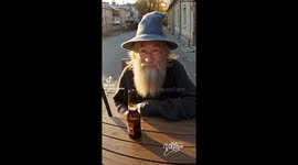 Harry potter clip having a beer by dumbledorth having a break