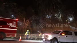 Cal Fire Crew Works Overnight to Clear Brush Along PCH Amid Palisades Fire Threat