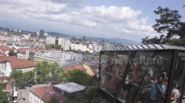 Funicular Railway with an impressive view driving to / from Ljubljana Castle at daytime.