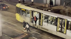 Passengers escape stuck tram in Manchester