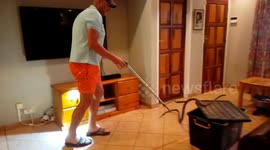 The infamous and deadly black mamba entered a farmhouse and went behind a cabinet