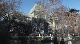 Spain: A large artistic canvas, with images of everyday Madrid, wraps the Crystal Palace