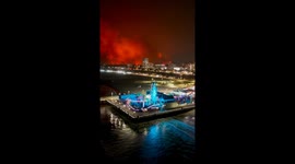 Side view of Santa Monica Pier as the Palisades Fire rages in LosAngeles California