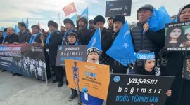 Turkey: Uyghurs in Istanbul holding a protest demonstration in front of the Chinese Consulate in Istanbul