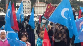 Turkey: Uyghurs in Istanbul holding a protest demonstration in front of the Chinese Consulate in Istanbul