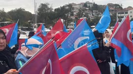 Turkey: Uyghurs in Istanbul holding a protest demonstration in front of the Chinese Consulate in Istanbul