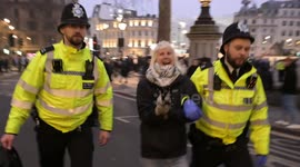 Pro-Palestine protesters gather in Trafalgar Square after the end of the rally in Whitehall, London, UK