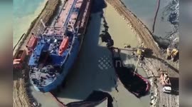Oil spill cleanup work continues along the Kerch Strait in Russia