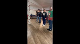 The blindfolded marching game makes for perfect entertainment at a Christmas party