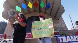 Protest rally against president of United States Donald Trump in Plaza mariachi Los Angeles, California