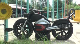 Mechanic turns old tyres into model bikes and other sculptures