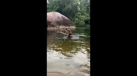 Exclusive- Lake log flip fail: Hilarious attempt at acrobatics goes wrong