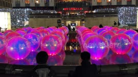 ’Evanescent Droplets’ art installation made of colorful bubbles at the Winter Lights festival in Canary Wharf, London