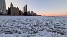 Pancake ice floats on Lake Michigan in Chicago