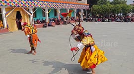 Buddhist Monks dancing at Cham festivals in Bodhgaya, Northern India