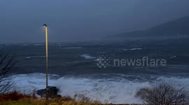 Storm Eowyn starting to hit Loch Long in Argyll on the West Coast of Scotland