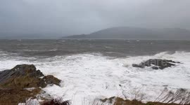 Storm Eowyn hitting Loch Long in Argyll Scotland this morning