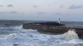 Colossal waves battering the West Pier at Whitehaven Cumberland