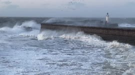 Colossal waves battering the West Pier at Whitehaven Cumberland