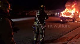 US, Bakersfield: Bakersfield Vehicle Fire In Front Of Fire Station