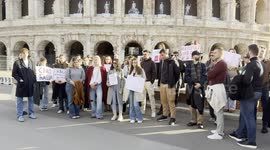 Protesters show protest signs during the sit-in to demand justice for the victims of the accident at the Novi Sad station, in which 15 people lost their lives and in solidarity with the protests against the Serbian government of Vučić, organized by some S