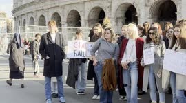 Protesters show protest signs during the sit-in to demand justice for the victims of the accident at the Novi Sad station, in which 15 people lost their lives and in solidarity with the protests against the Serbian government of Vučić, organized by some S