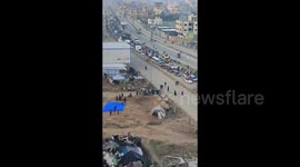 Thousands of vehicles carrying displaced Palestinians are now lined up along Salaheddine Road in central Gaza