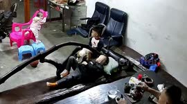 Quick-thinking brother saves toddler falling from chair