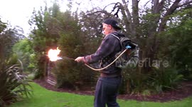 Confused Dad uses flame thrower to play Pokemon Go