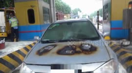 Car catches fire at tollgate