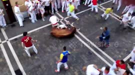 Bulls clash at San Fermin running in Pamplona