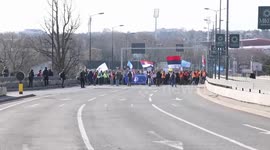Serbia: University students block a Belgrade avenue in protest against the collapse of a cantilever at a train station