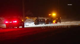 US, Los Angeles: Frazier Park Snow Continues To Fall