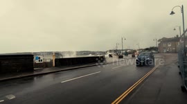 Storm Herminia hits Penzance, Cornwall sending huge waves barrelling into the Promenade