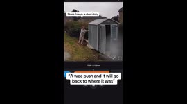 Woman battles 80 mph winds to save shed from destruction... but to no avail!
