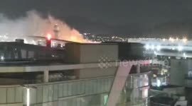 Plane catches fire while preparing for take off in Korea