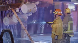 US, Los Angeles: Santa Clarita Car Slams Into Power Pole Severs Water Line Driver Hospitalized