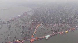 The death toll in Stampede more than 25.Many people are serious.Drone Airal view about crowds Praygraj Kumbh Mela, Northern India
