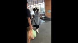 Pet dog scared of escalator needs carrying down